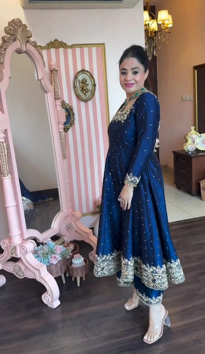 Prachi Blue Premium Vichitra Royal Elegant Suit Set - Image 3