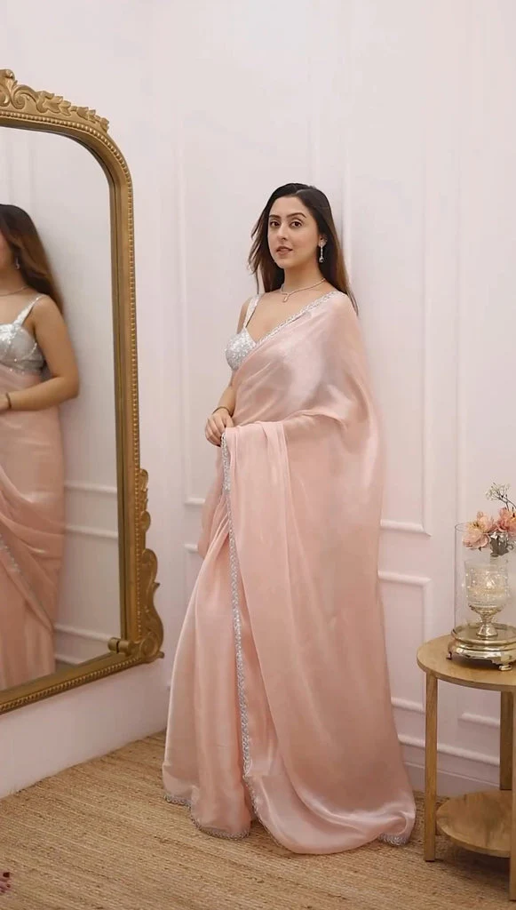 Premium Jimichu Fabric Saree with Gota Patti Lace and Sequence Blouse - Image 3