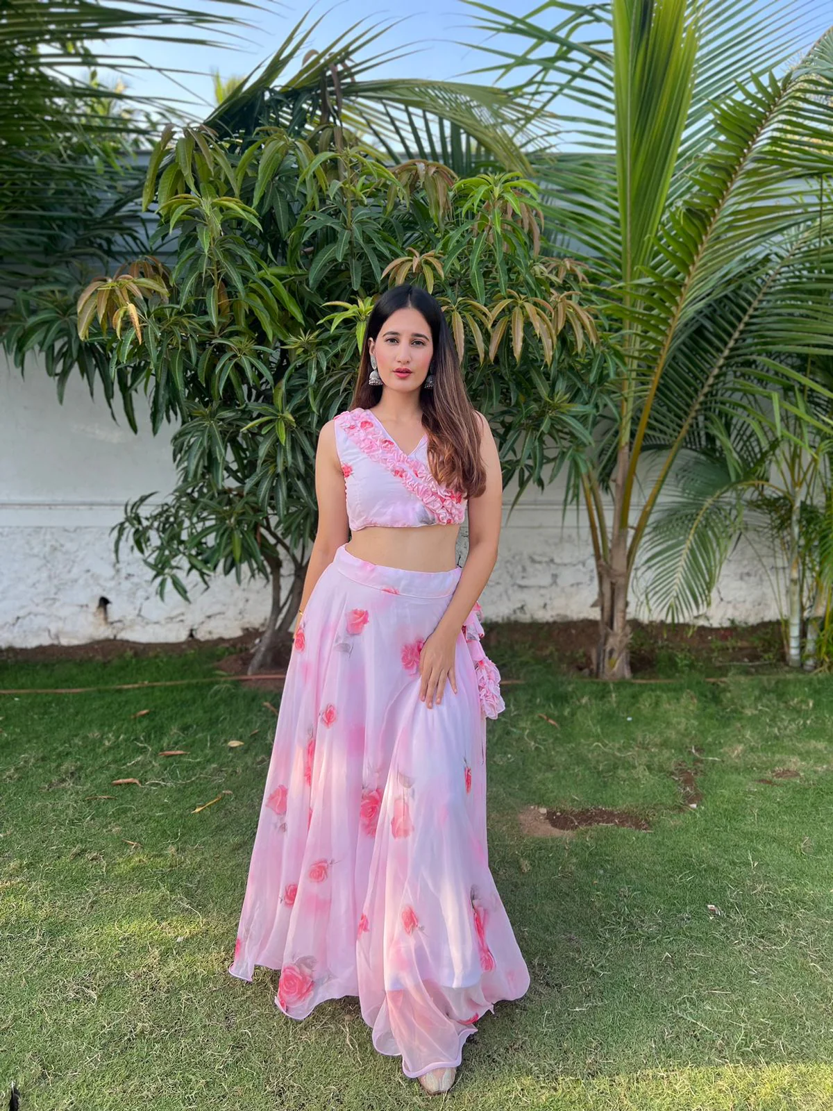 Pretty Flower Print White Color Lehenga Choli - Image 2