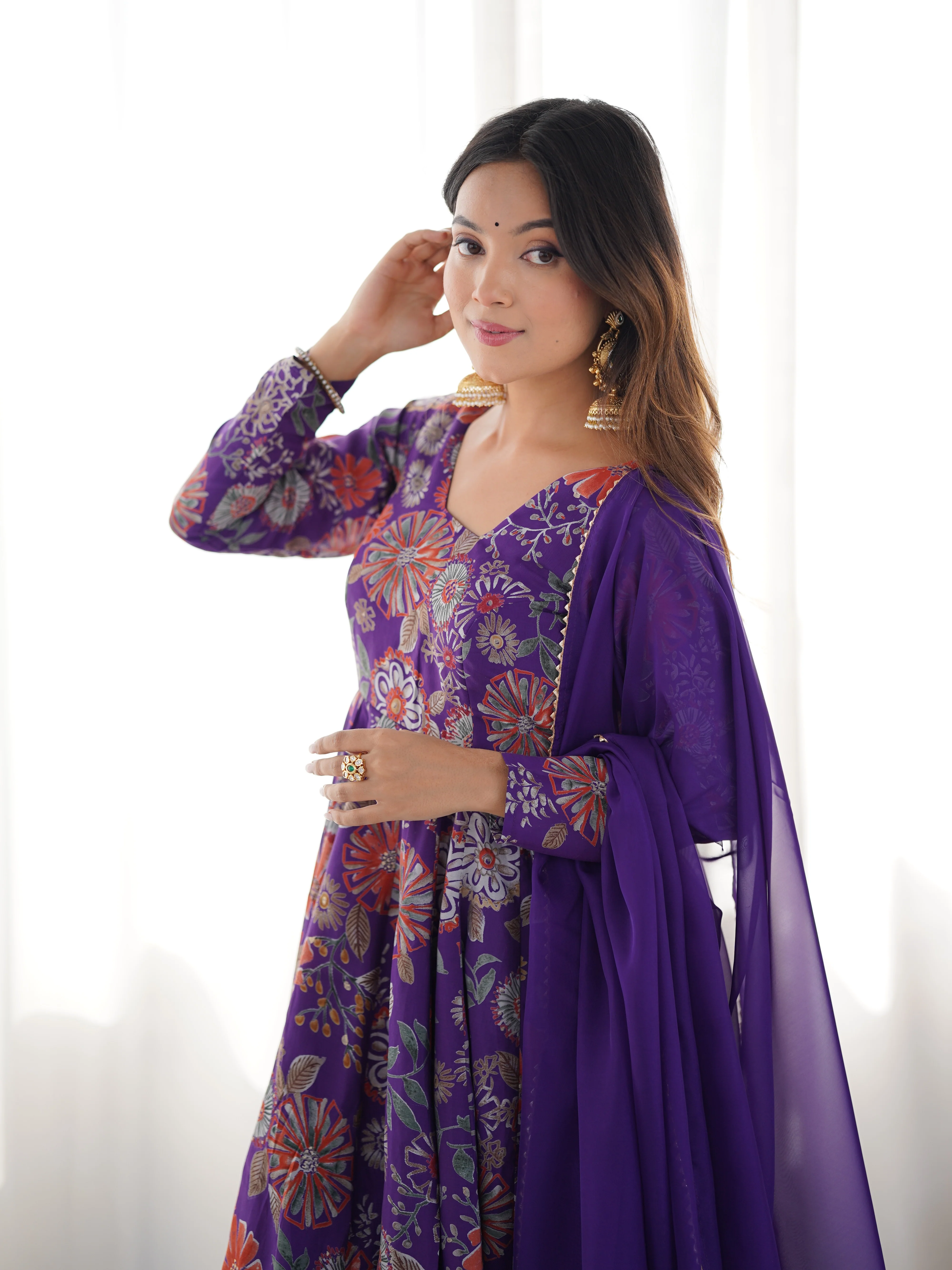 Purple Color Roman Silk Discharge Printed Plazzo Suit - Image 7