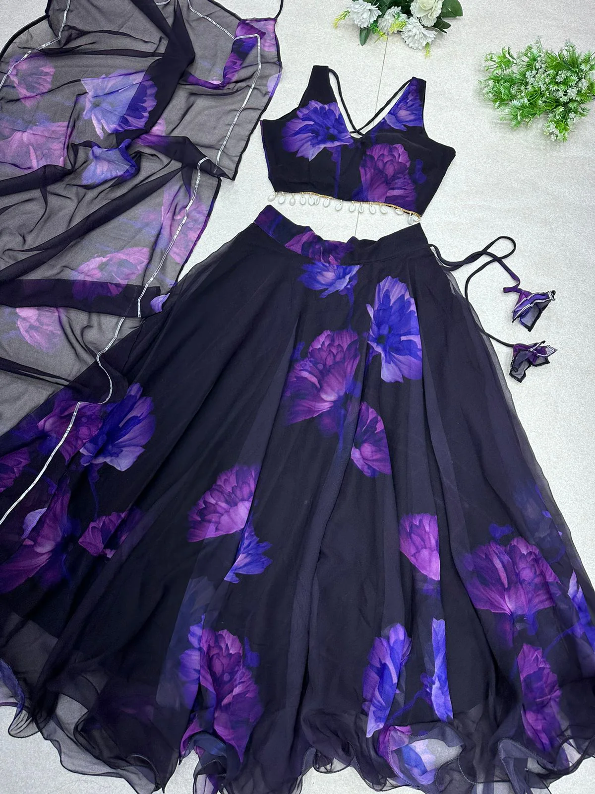 Purple Digital Printed Black Color Pretty Lehenga Choli - Image 2