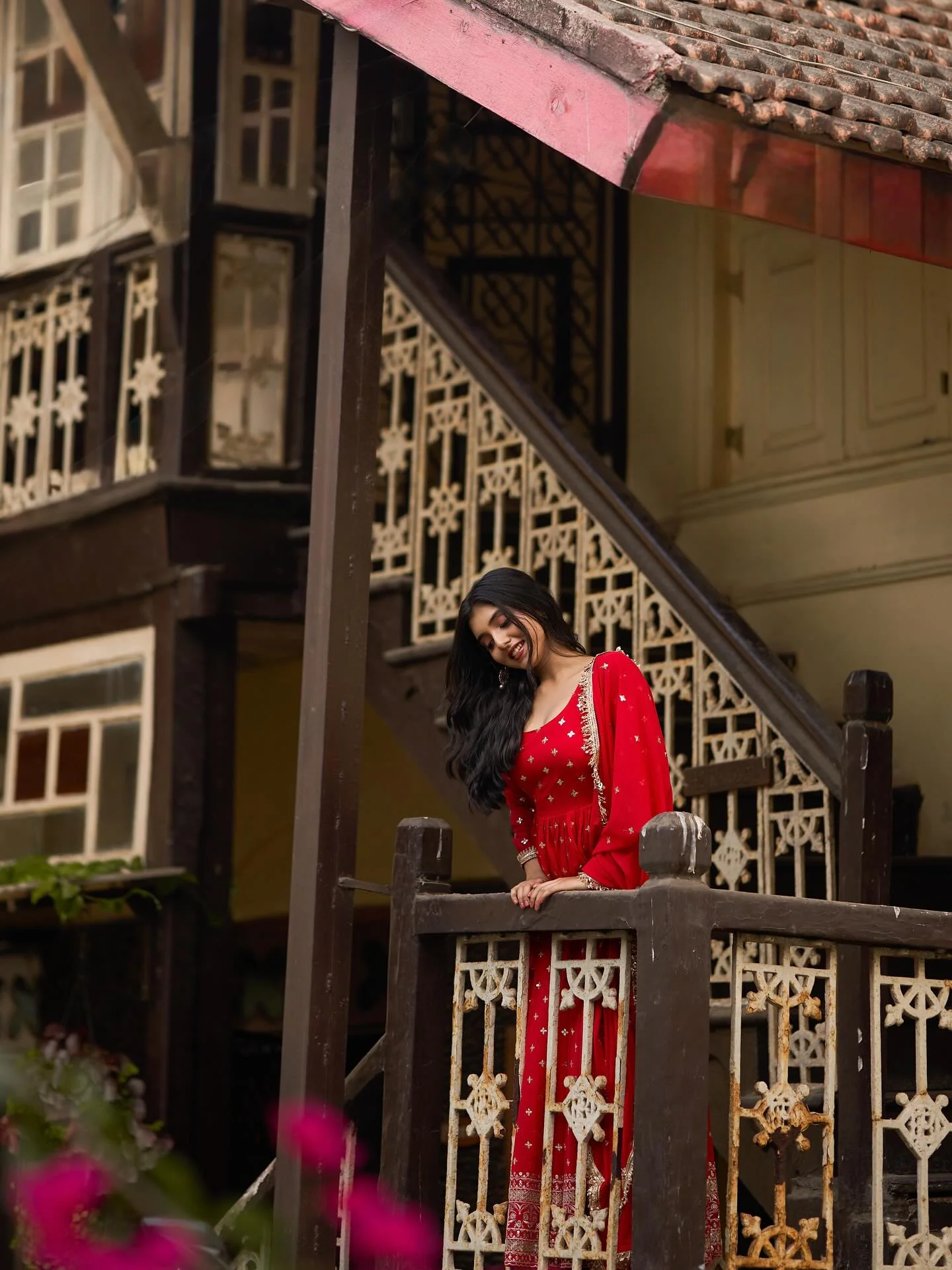 Radiance Red Anarkali Suit with Dupatta – Perfect Durga Puja & Karwa Chauth Dress - Image 9
