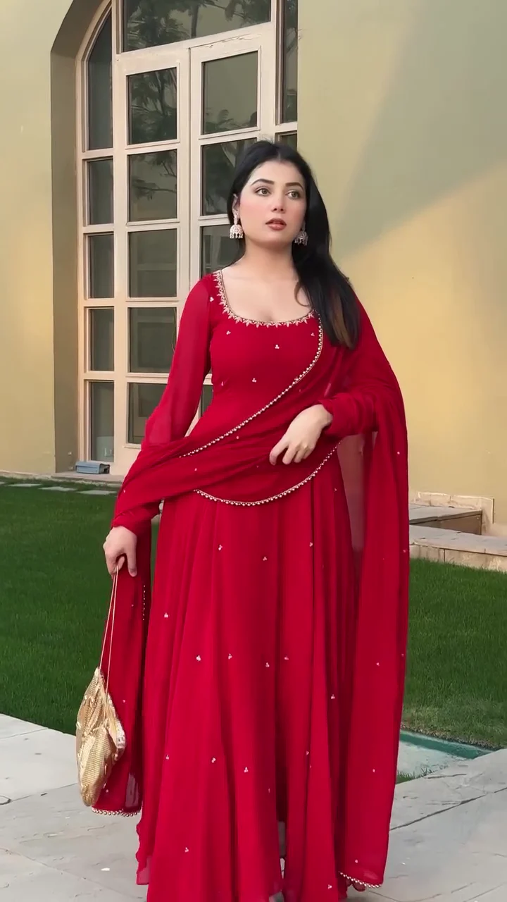 Radiant Red Hand Work Festive Anarkali Set - Image 3