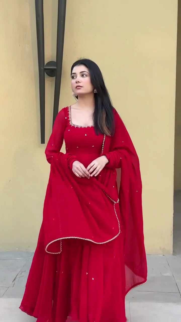 Radiant Red Hand Work Festive Anarkali Set - Image 4