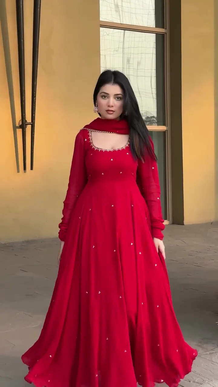 Radiant Red Hand Work Festive Anarkali Set - Image 8