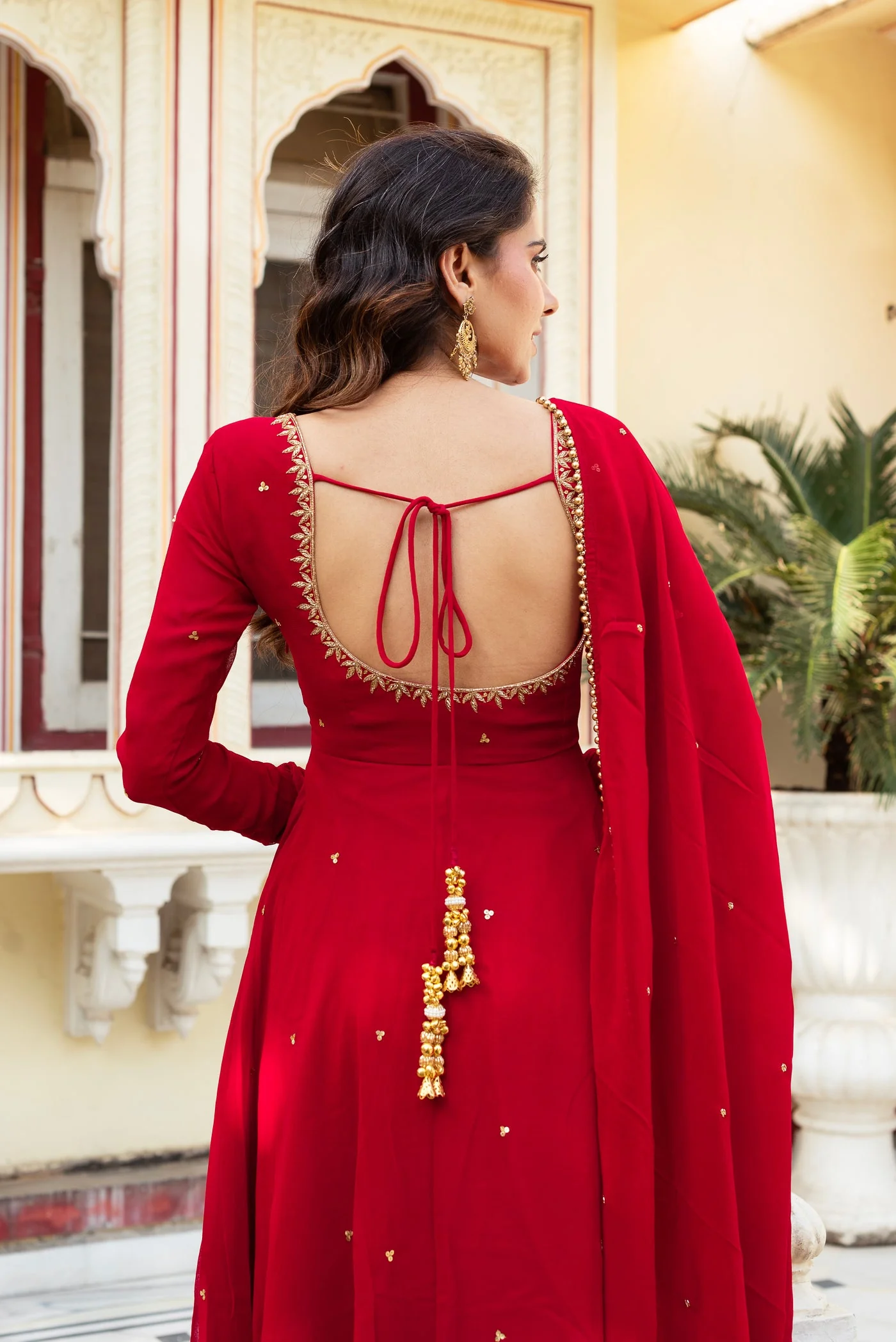 Radiate Elegance in This Red Hand Work Anarkali Suit - Image 5