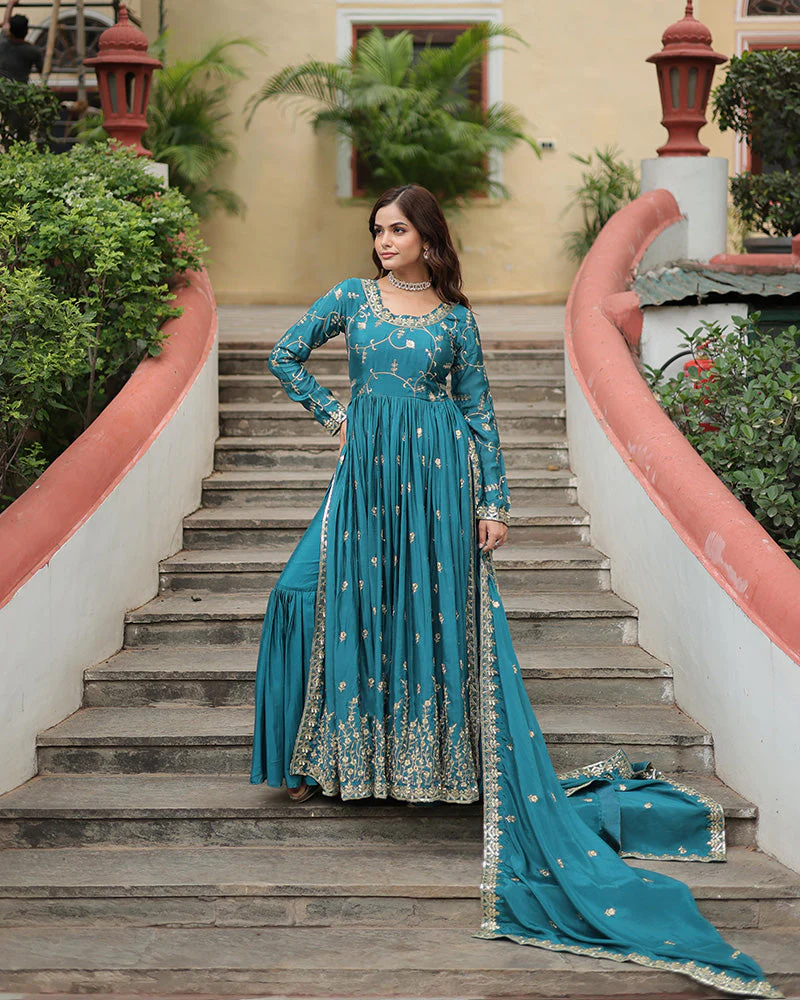 Rama Color Designer Three Piece Sharara Suit - Image 5