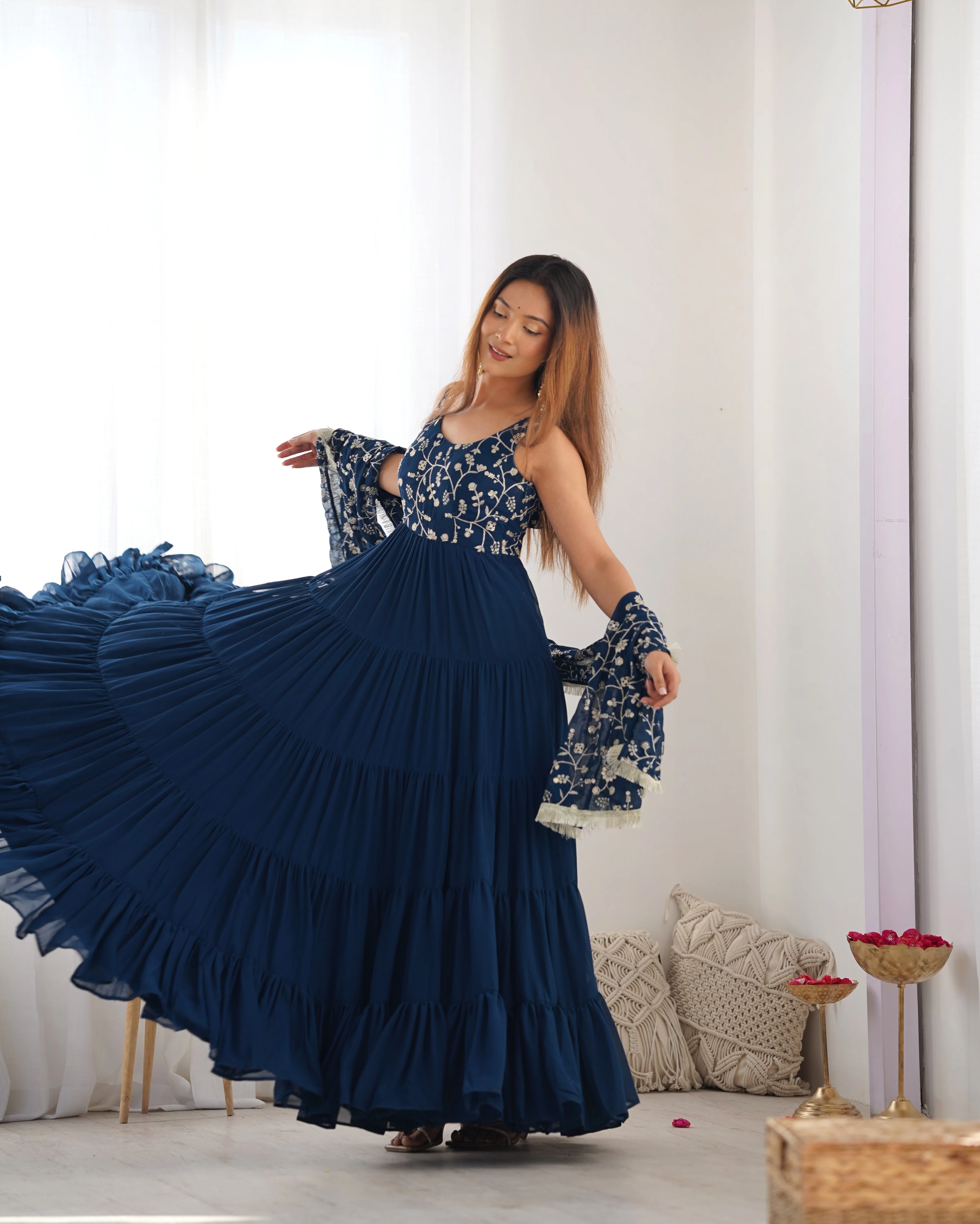 Rama Color Georgette Three Layer Ruffle Style Anarkali Suit - Image 5