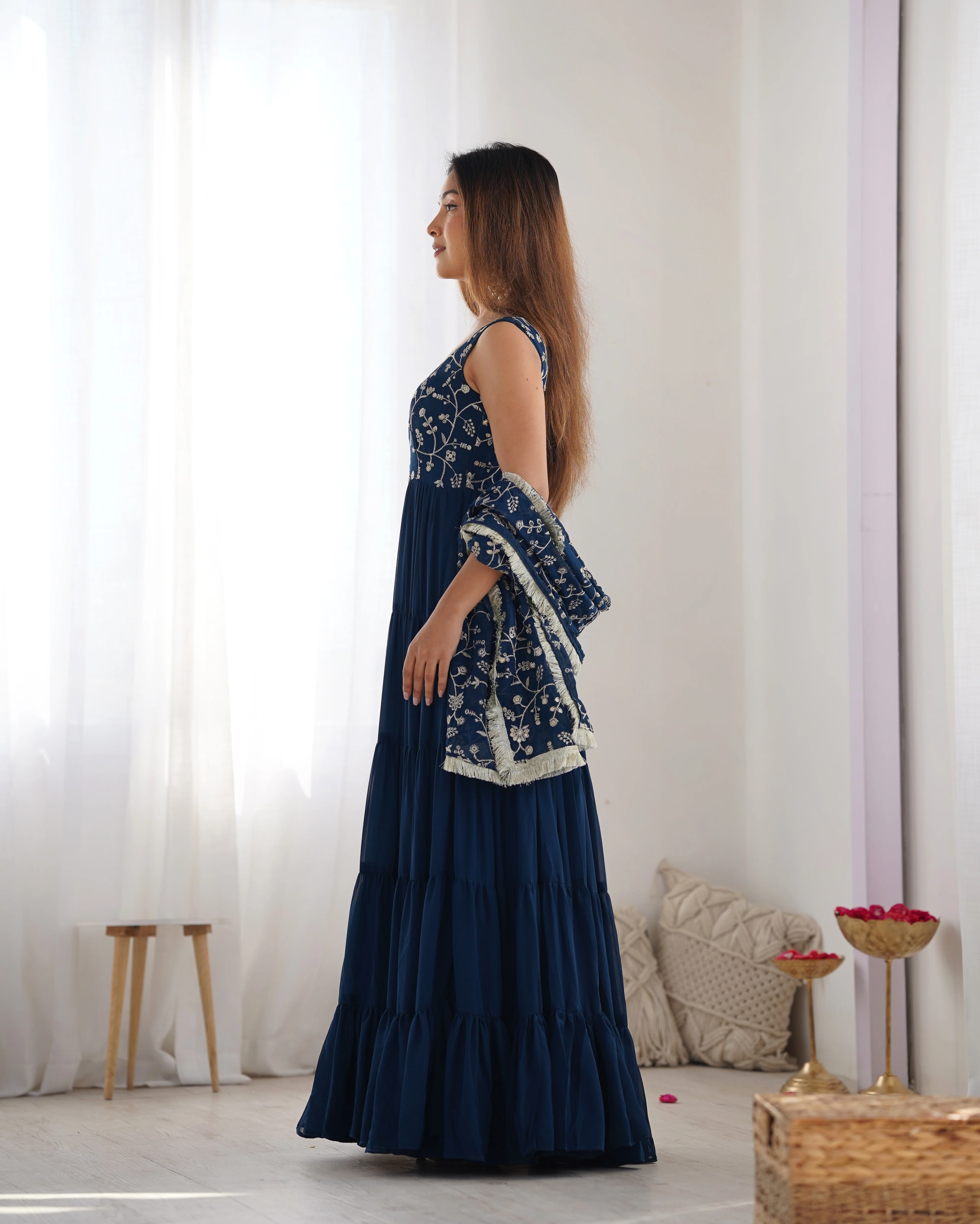 Rama Color Georgette Three Layer Ruffle Style Anarkali Suit - Image 8