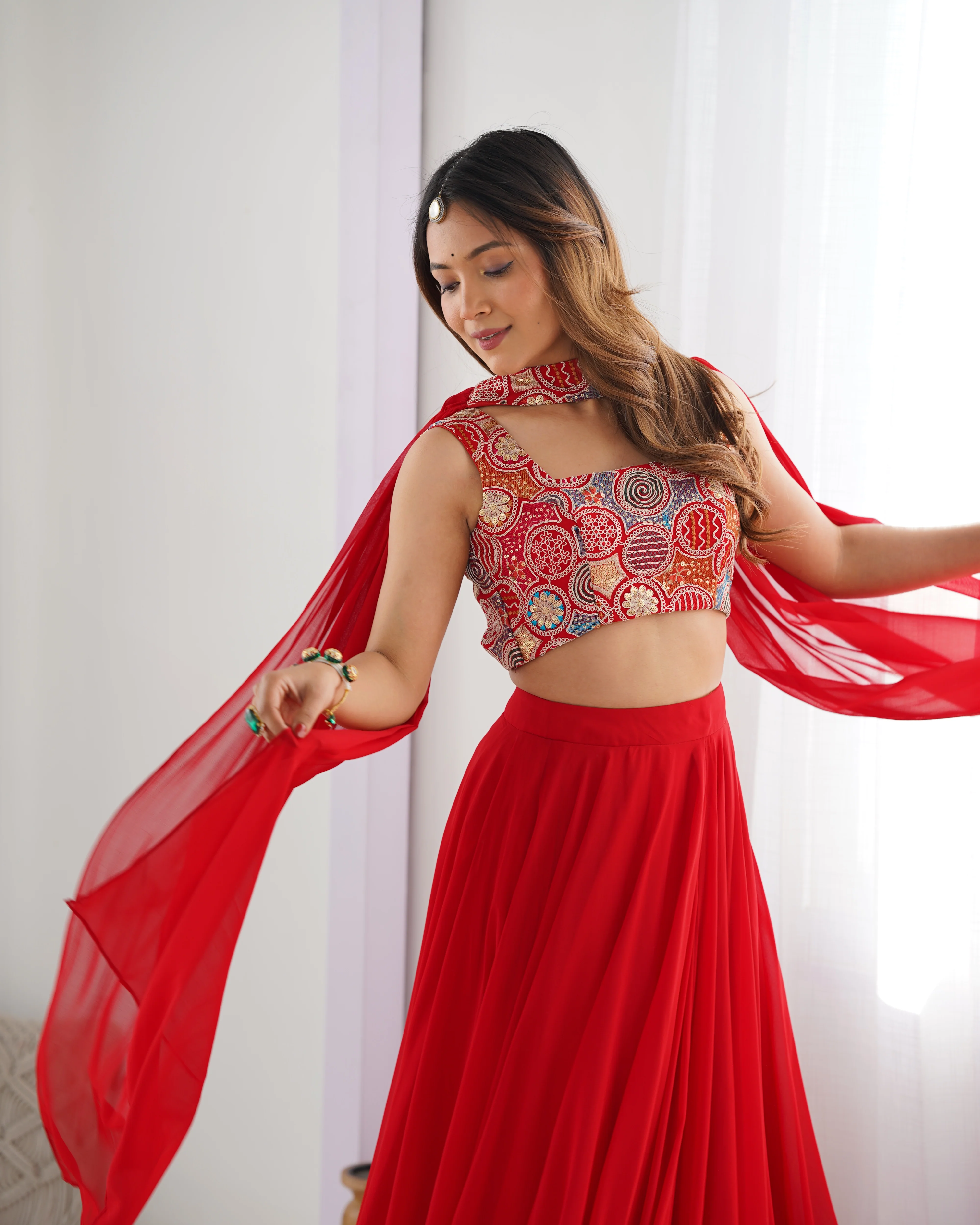 Red Color Pure Soft Georgette Lehenga Choli - Image 3