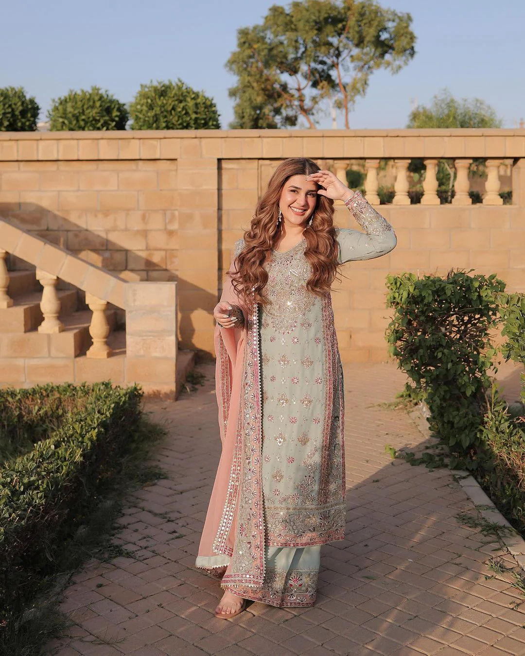 Shriyanshi Sky Blue Embroidered Kurti Sharara Set - Image 3