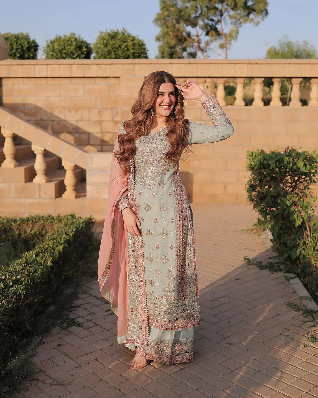Shriyanshi Sky Blue Embroidered Kurti Sharara Set - Image 4