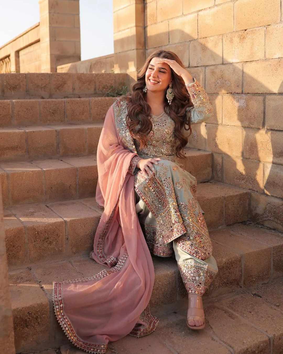 Shriyanshi Sky Blue Embroidered Kurti Sharara Set - Image 7