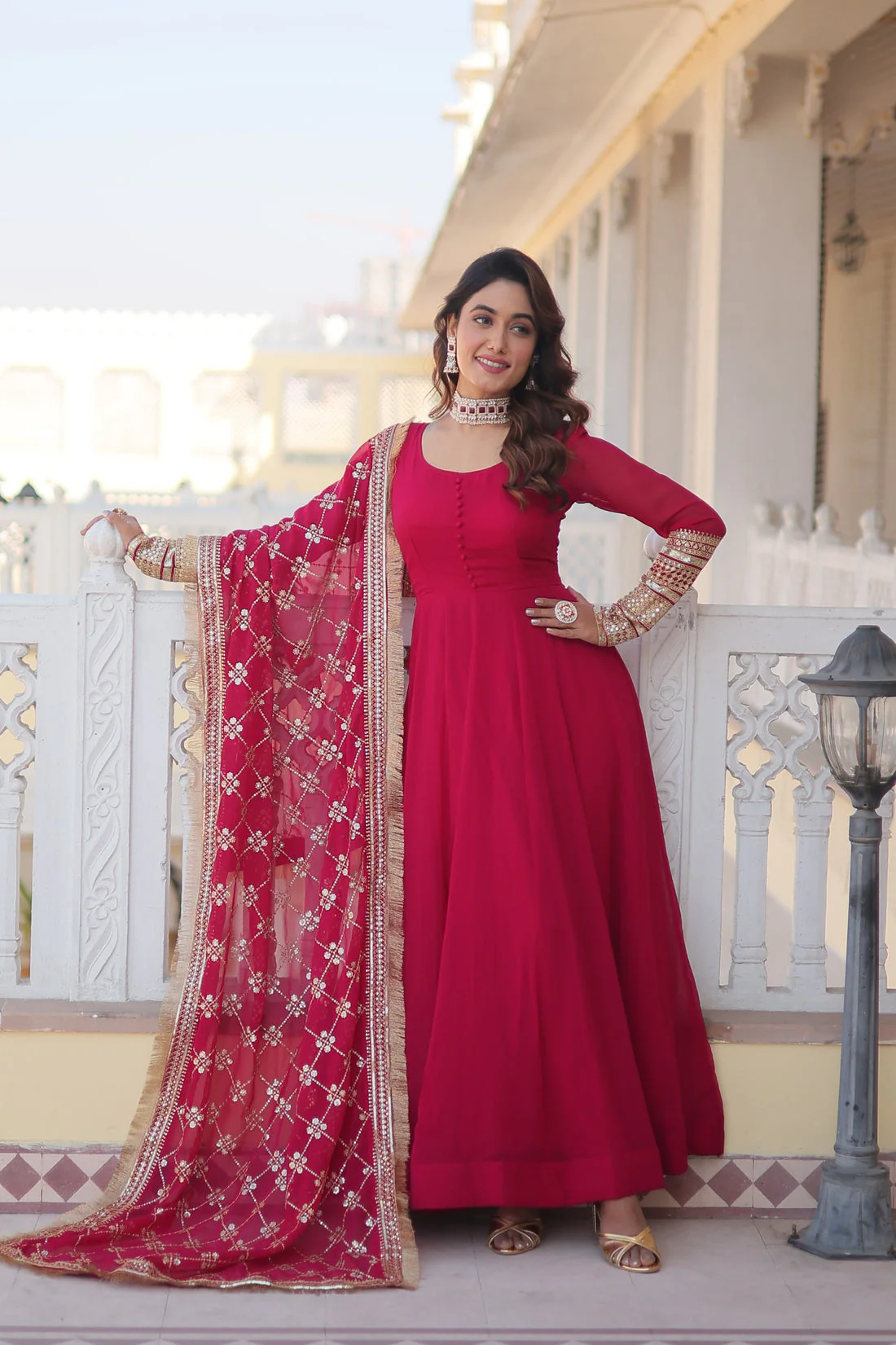 Stunning Work Pink Color Gown With Dupatta - Image 2