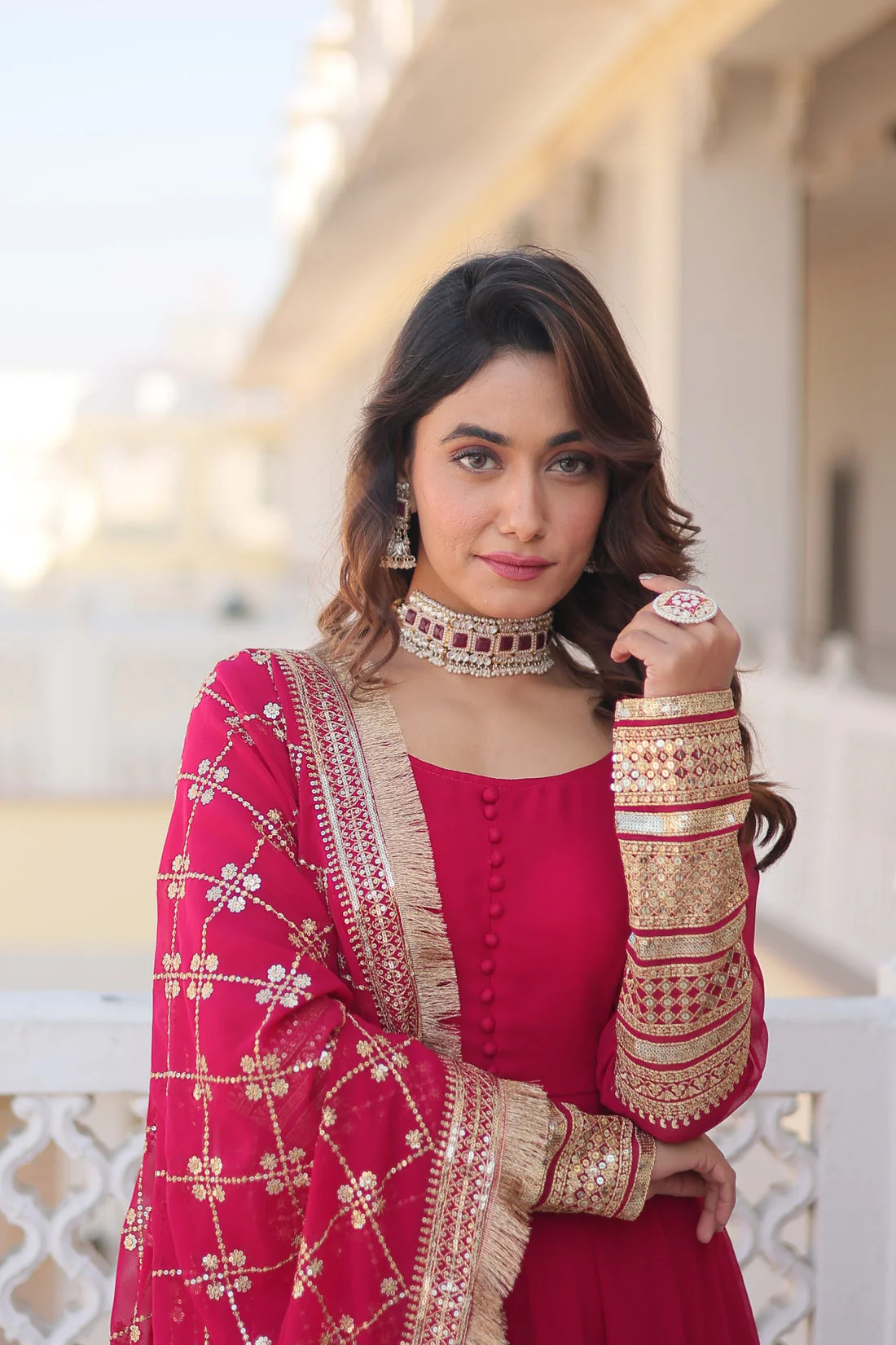 Stunning Work Pink Color Gown With Dupatta - Image 4
