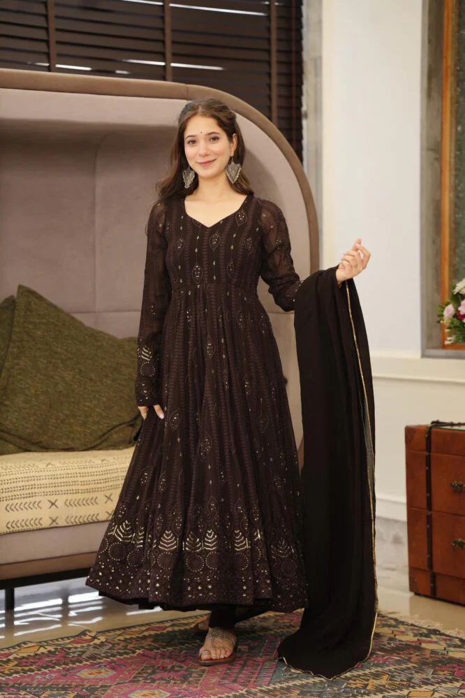 Stylish Black Color Sequence Thread Work Anarkali Gown - Image 2