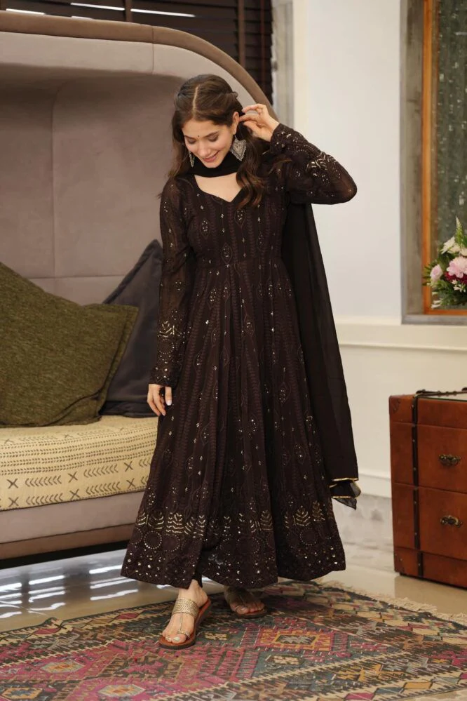 Stylish Black Color Sequence Thread Work Anarkali Gown - Image 3
