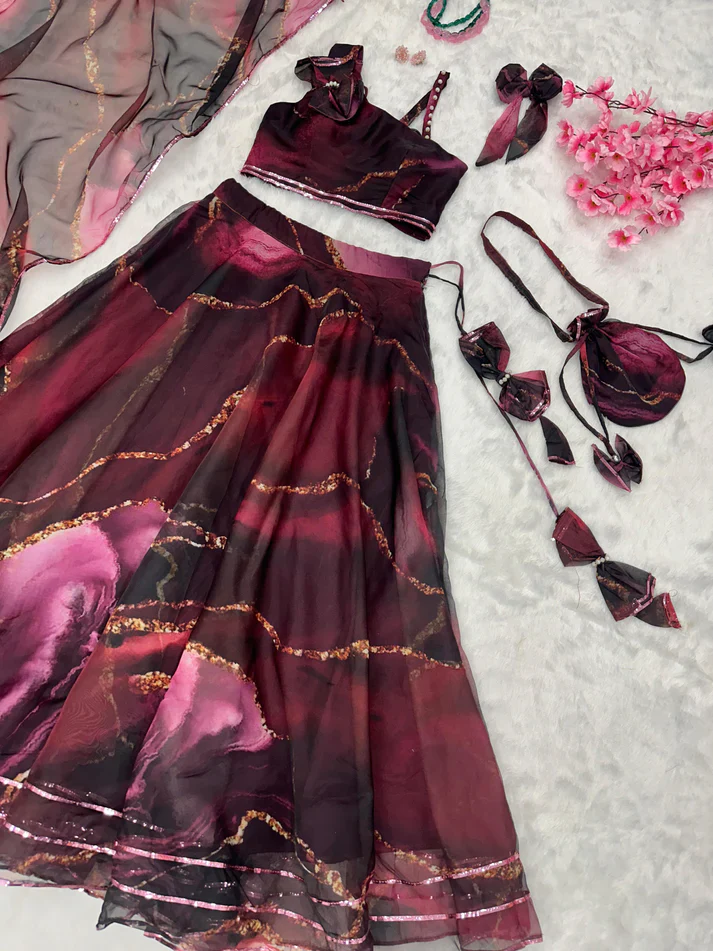 Superhit Wine Color Lehenga With Decent Blouse - Image 2