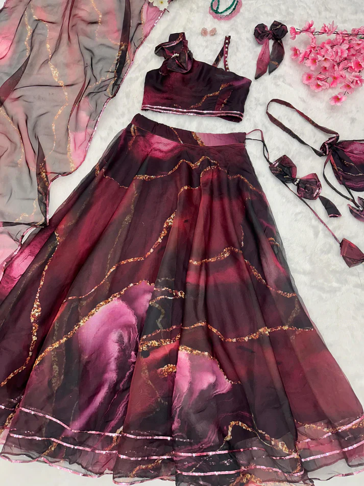 Superhit Wine Color Lehenga With Decent Blouse - Image 3