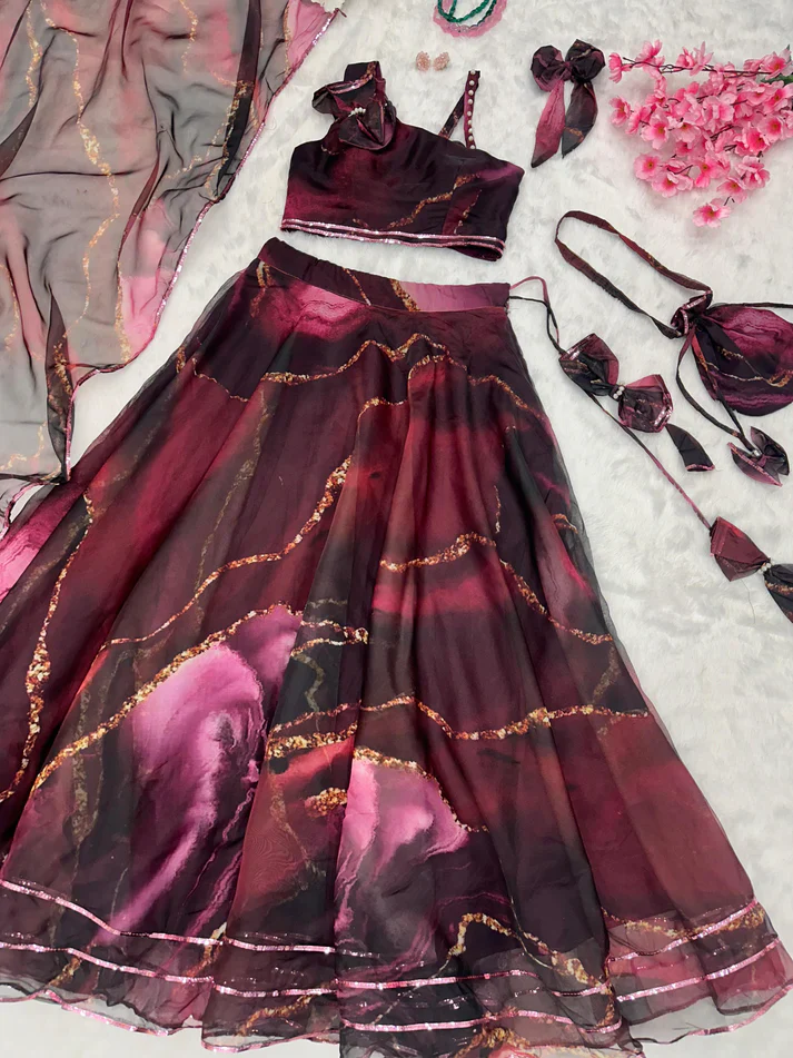 Superhit Wine Color Lehenga With Decent Blouse - Image 4