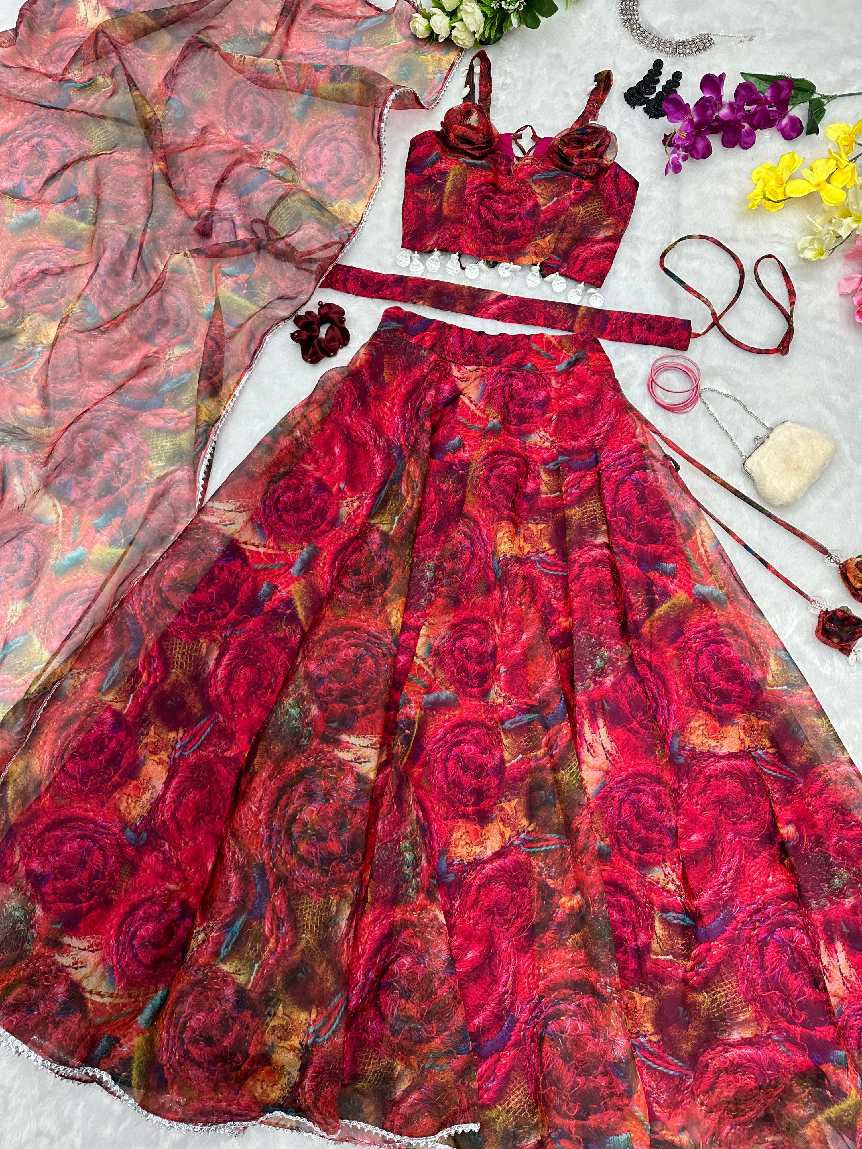 Unique Printed With Work Red Lehenga Choli - Image 4