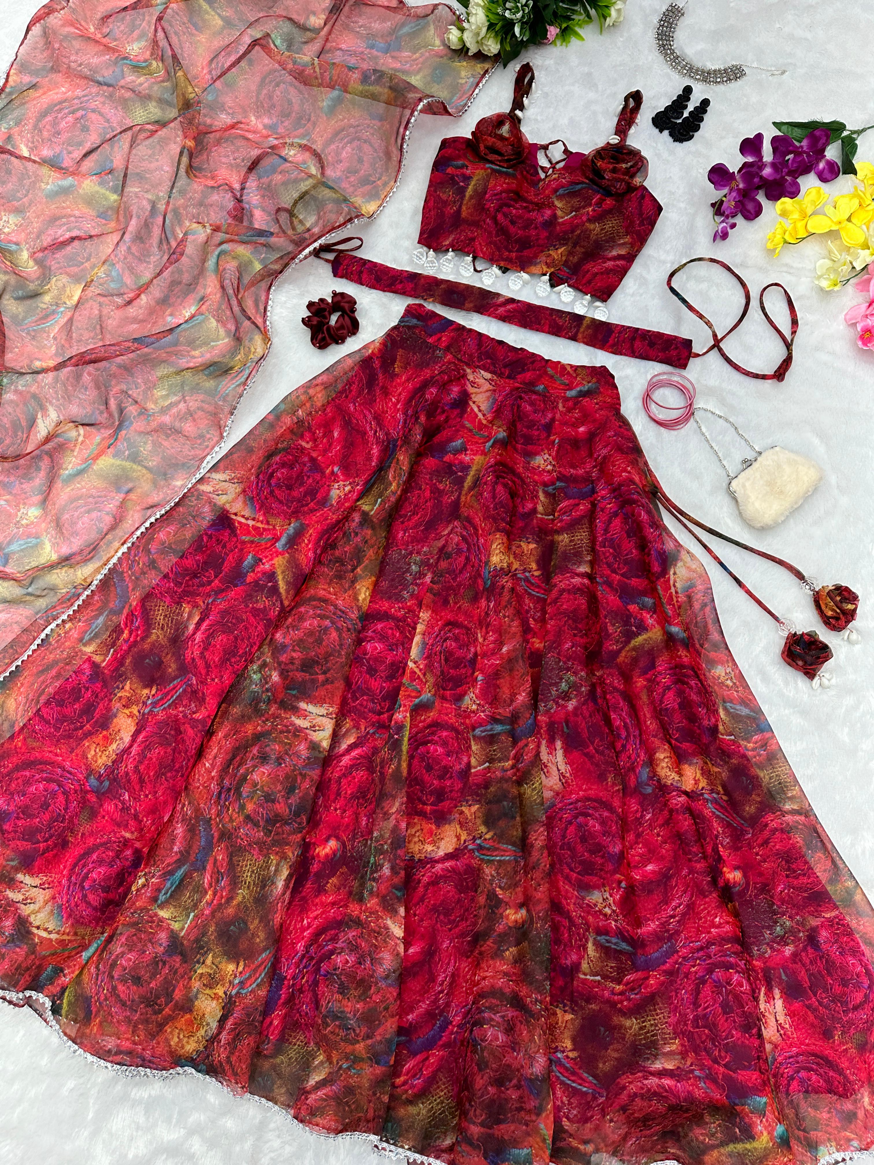 Unique Printed With Work Red Lehenga Choli - Image 5