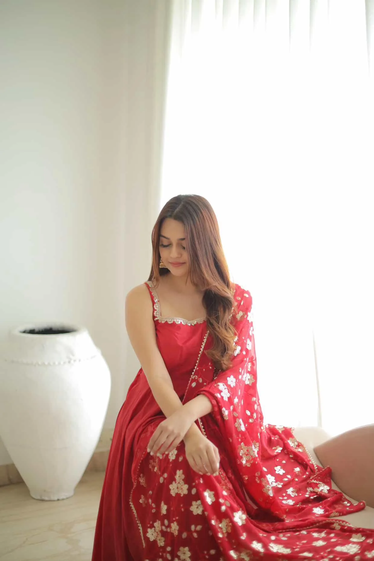 Vaishnavi Rao Manjula Maroon Anarkali Gown Suit Set - Image 3