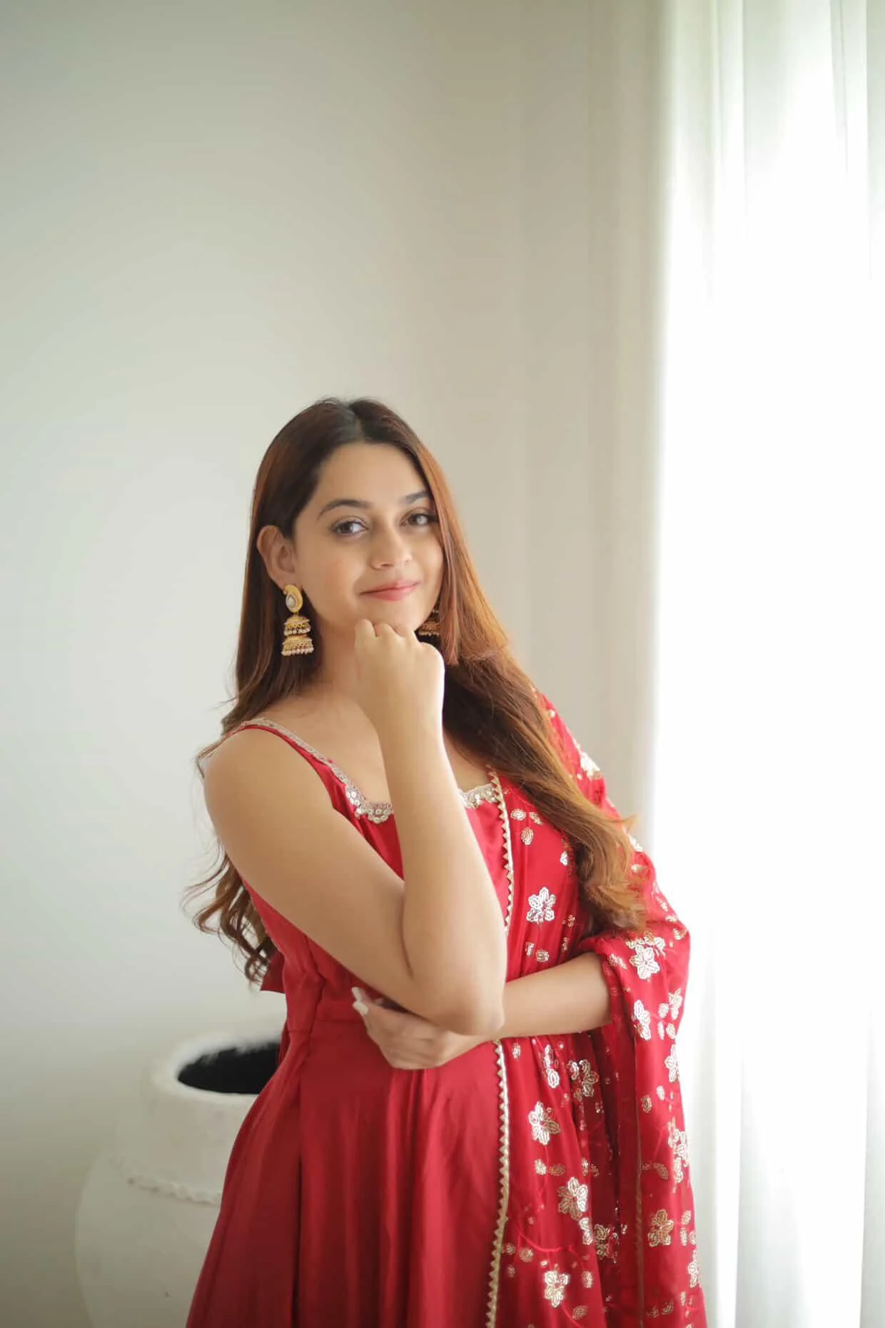Vaishnavi Rao Manjula Maroon Anarkali Gown Suit Set - Image 4