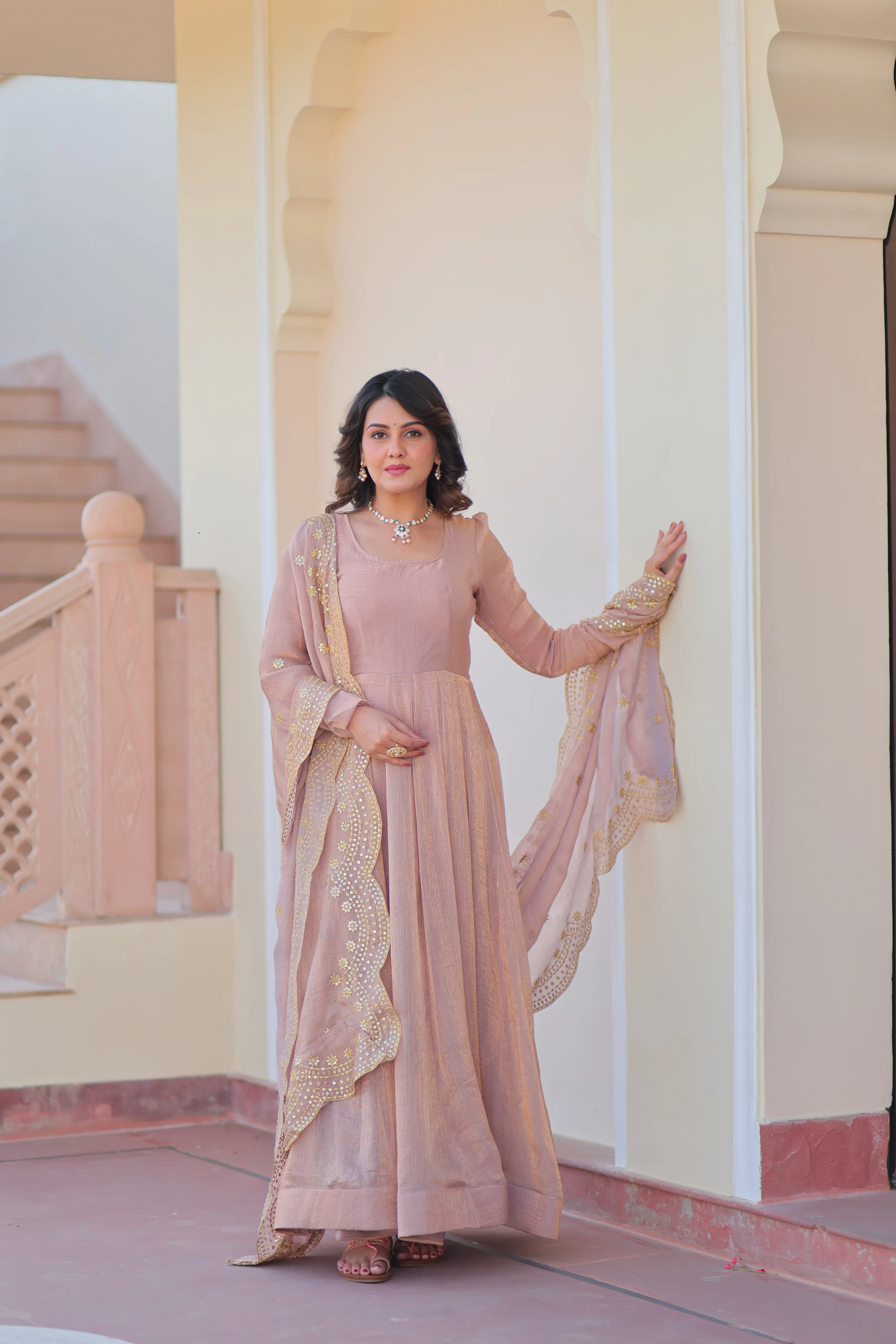 Varnika Fendy Chiffon gown with Sequins-Multi Embroidered Work Dupatta - Image 2