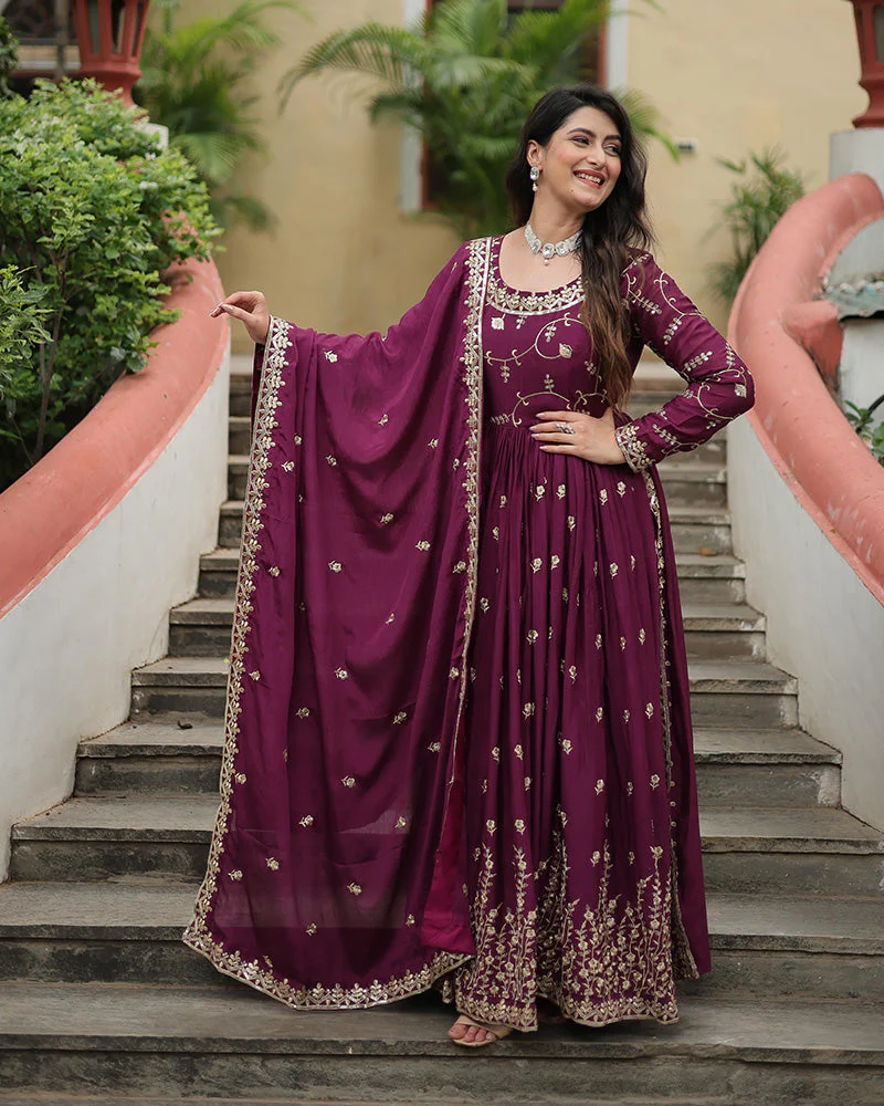 Wine Color Designer Three Piece Sharara Suit - Image 4
