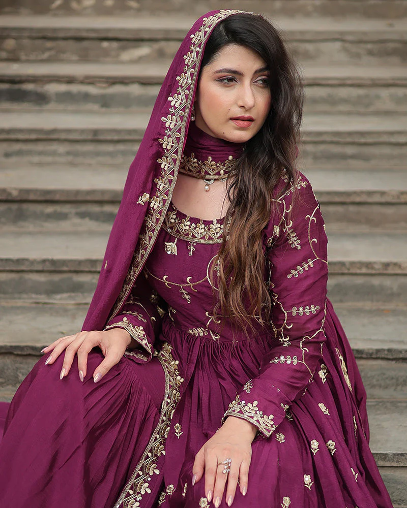 Wine Color Designer Three Piece Sharara Suit - Image 7